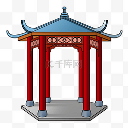 柱子红色图片_中国风古代亭子建筑手绘设计