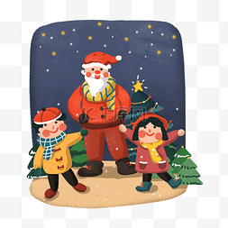 圣诞狂欢元素图片_圣诞夜圣诞节圣诞老人与小孩狂欢