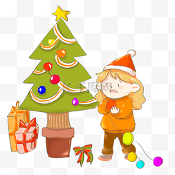 绿色的圣诞礼盒图片_手绘的圣诞树插画