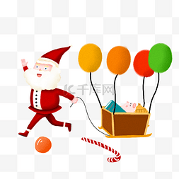 红色马车图片_圣诞节老人和气球