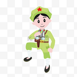 卡通眼睛男生图片_穿着绿色军装的男生设计图