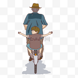 导师转身图片_骑自行车搭小男孩卡通手绘插画