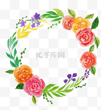 手绘水彩花藤图片素材_小清新花环边框插画