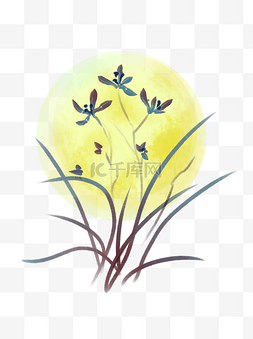 月亮水墨图片_中国风手绘水墨可商用元素兰