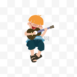 弹乐器的图片_卡通可爱风格的弹吉他小男孩