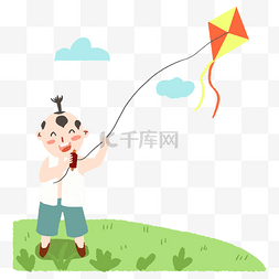 户外放图片_清明节野外放风筝的小童子免扣图