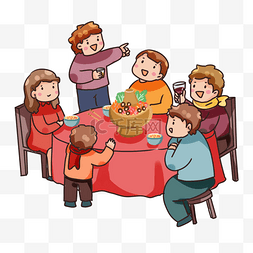 家人朋友聚餐图片_手绘卡通2019家人团聚