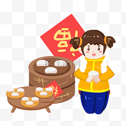 中国传统节日蒸馒头手绘插画