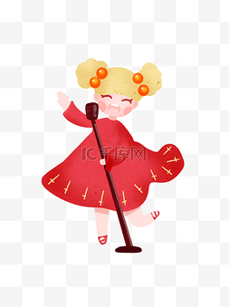 穿红色裙子的女孩图片_穿红色裙子唱歌的卡通黄发女孩