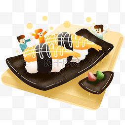 吃货海鲜图片_冬季冬天吃寿司插画