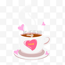 浪漫情人节粉色咖啡杯手绘插画