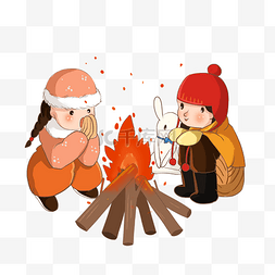 冬季的温暖图片_冬季用柴堆取暖的小女孩