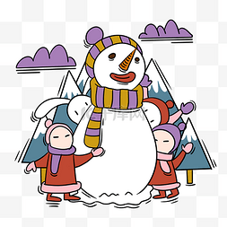 手绘松树免抠图片_手绘卡通可爱冬季雪人