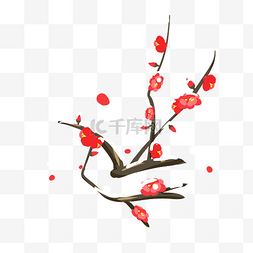 冬季树枝插画图片_中国风腊梅手绘插画