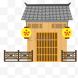 中国围栏图片_古建筑瓦房房屋插画