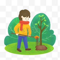 植树节种树的小男孩
