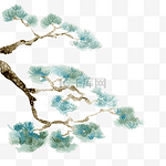 中国古风手绘水彩植物松柏插画