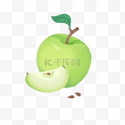 青苹果简笔画图片_水果青苹果绿色手绘免扣装饰元素