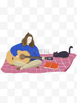 毯子上弹吉他的女孩设计元素