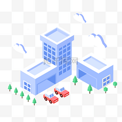红色矢量建筑素材图片_2.5D办公楼矢量插画