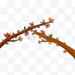 好看的树叶图片_手绘鲜艳的花枝插画