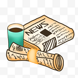 卡通新闻报纸咖啡杯插画