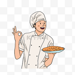 美食男厨师做披萨插画