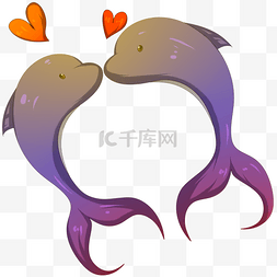 两只紫色情侣鲸鱼插画