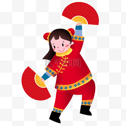 发带小女孩图片_新年手拿扇子的小女孩