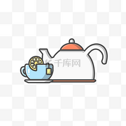 扁平装饰插画图片_扁平化茶杯茶壶卡通风格图标插画