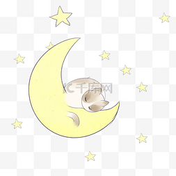卡通小猫睡觉图片_趴着月亮上睡觉的小猫
