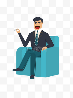 沙发商务图片_手绘卡通商务男士吸烟元素