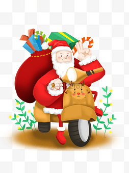 骑电动图片_圣诞节圣诞老人出行骑电动车手绘
