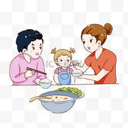 孩子吃饭图片_手绘卡通母婴哄孩子睡觉