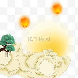中秋节云朵树枝灯笼设计