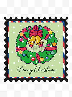 圣诞邮票贴纸卡通圣诞花篮矢量元