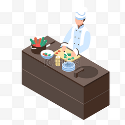 白色食物插画图片_2.5D餐厅和厨师插画