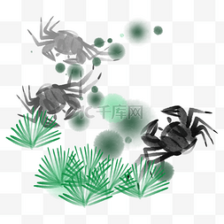 三只小动物卡通图片_三只水墨螃蟹插画