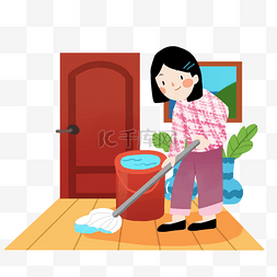 海报房屋图片_卡通手绘打扫卫生的女士创意海报
