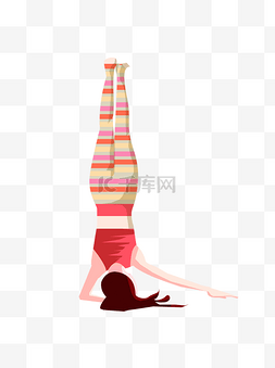 手绘卡通单臂倒立的练瑜伽健身美