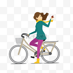 外出的女人图片_卡通骑单车外出游玩的女孩免扣图