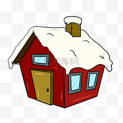 手绘冬季红色的房子插画
