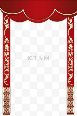 中式边框免扣图片_中国风红色边框手绘