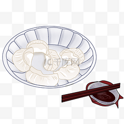 手绘一盘水饺蘸料筷子