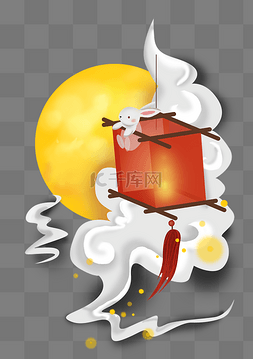 月亮云彩古风图片_中秋节荷花笼和兔子