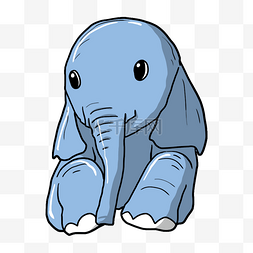 可爱大象手绘插画图片_蓝色的大象手绘插画