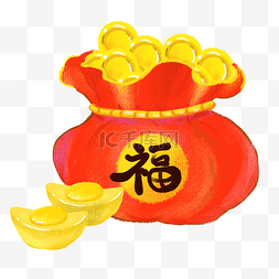 一袋金币图片_卡通福袋金币插画