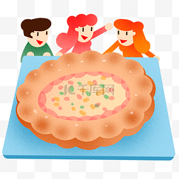 年夜饭卷边披萨插画
