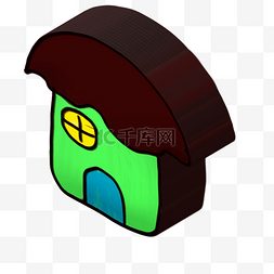 卡通绿色蘑菇形状房子