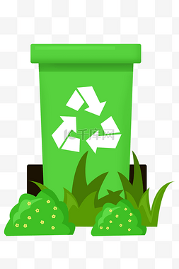 箭头绿色图片_垃圾桶环境保护插画